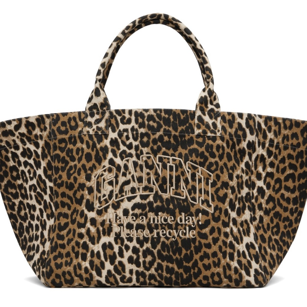Ganni Brown and Black Leopard Print Tote